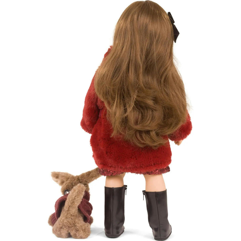 Gotz Hannah Jubilee Doll & Her Polly 19.5" Fully Articulated Vinyl Doll with Burgundy Sequin Dress