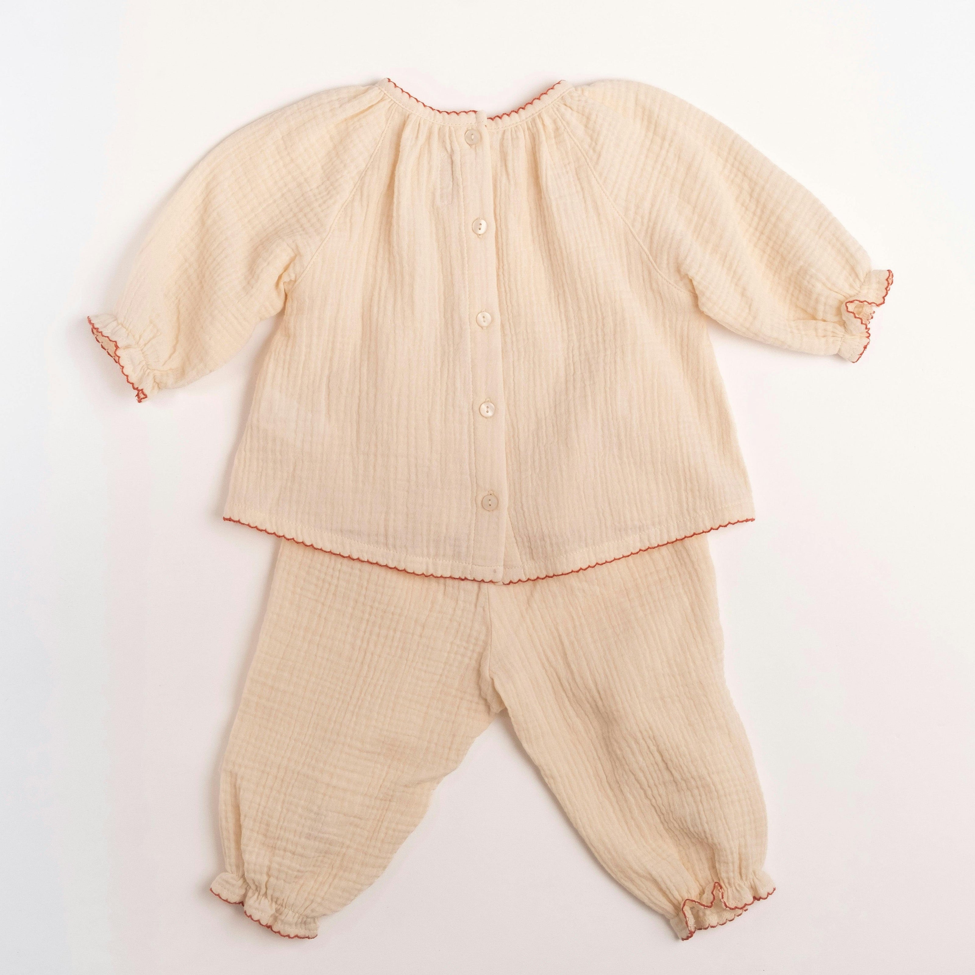 Gauze Two Piece Set in Embroidered Cherries
