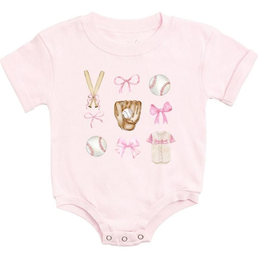 Baseball Cutie Short Sleeve Romper - Ballet