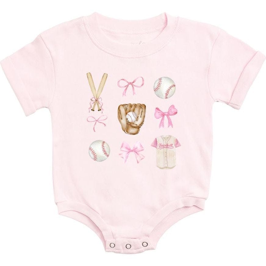 Baseball Cutie Short Sleeve Romper - Ballet