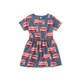 Short Sleeve Twirl Dress, Double Decker Bus
