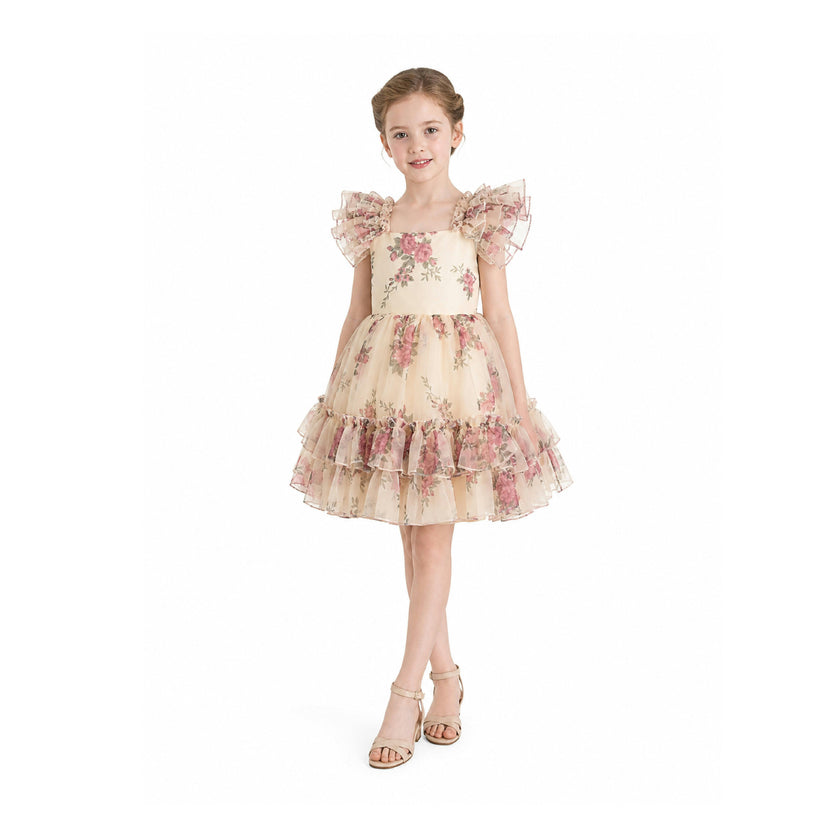 Cream Rosavine Floral Tulle Dress