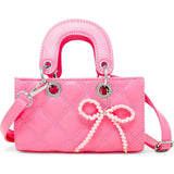 Quilted Rectangle Bow Charm Handbag