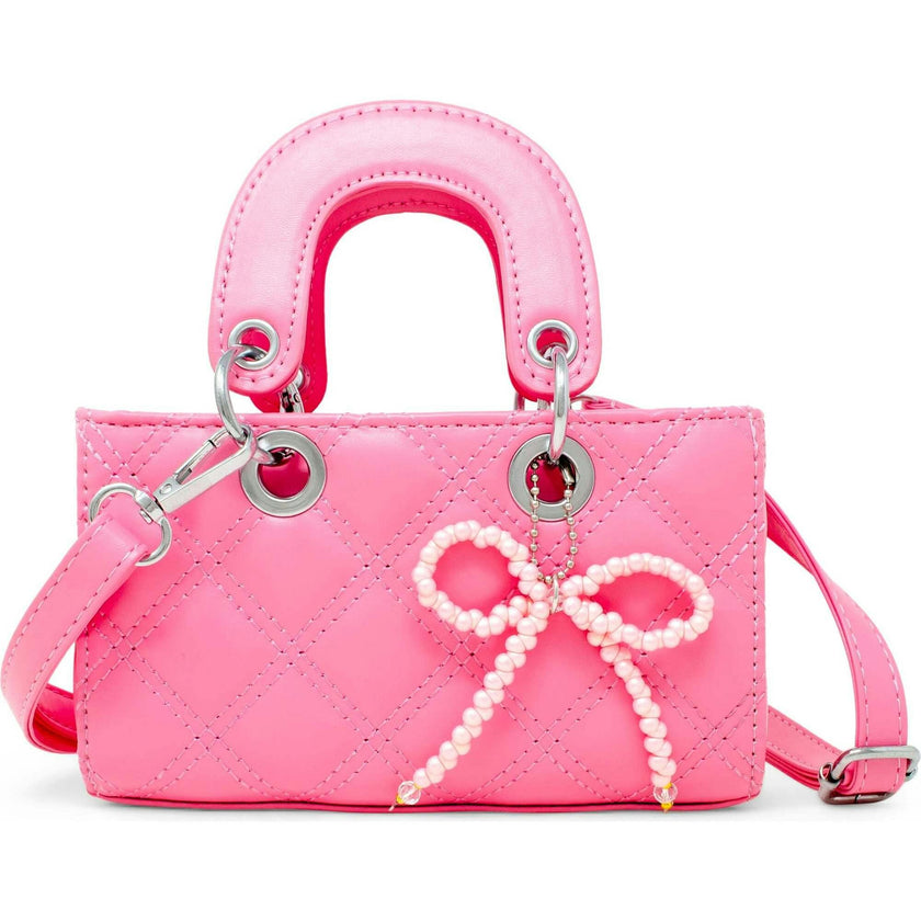 Quilted Rectangle Bow Charm Handbag