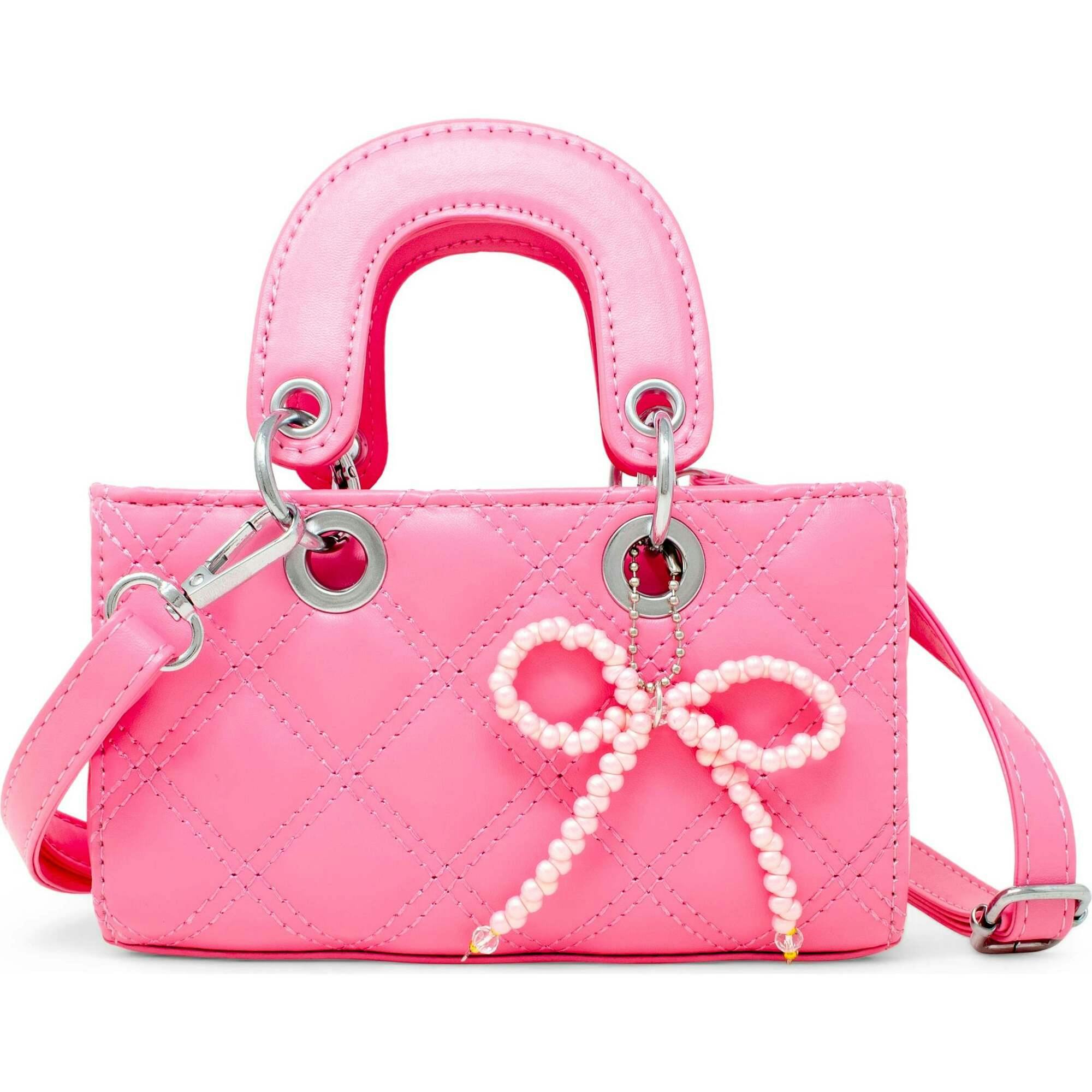 Quilted Rectangle Bow Charm Handbag