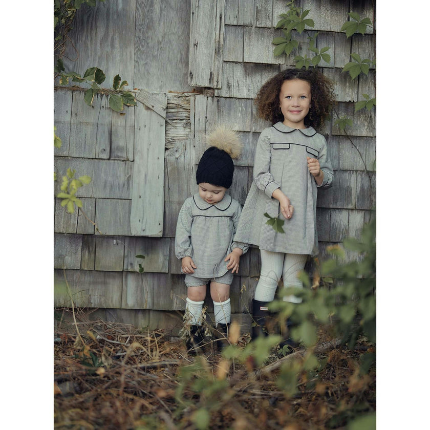 Baby Lurex Check Piped Peter Pan Collar Shirt & Short Set
