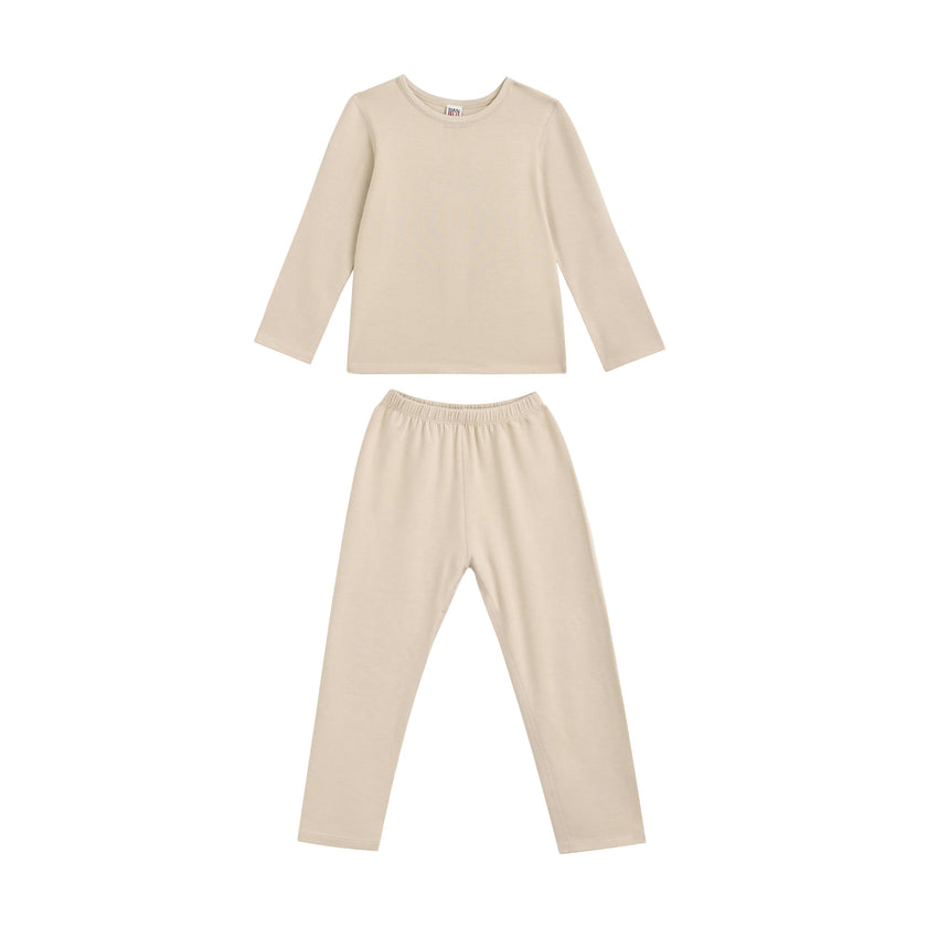 Beige Solid Wool-Blend Pajama Set