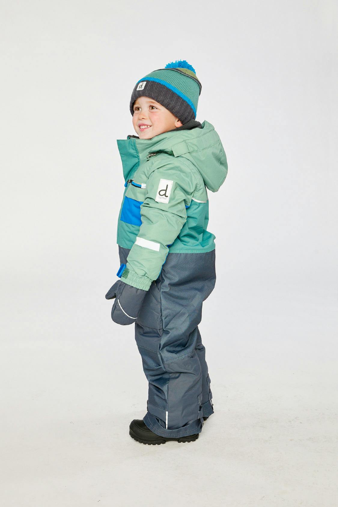 Kids One Piece Play Snowsuit Sage Green And Grey