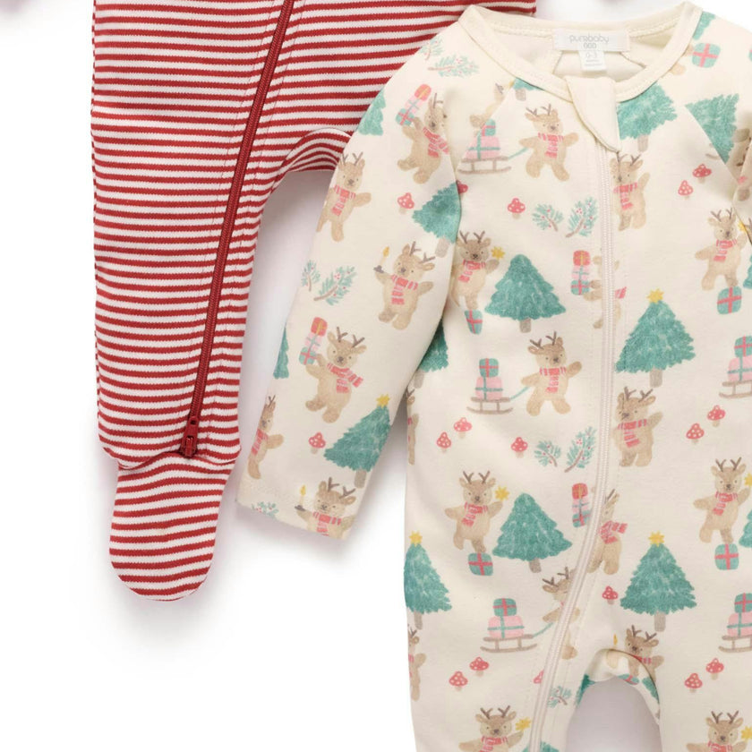 2 Pack Printed Zip Growsuit Deer Christmas Print