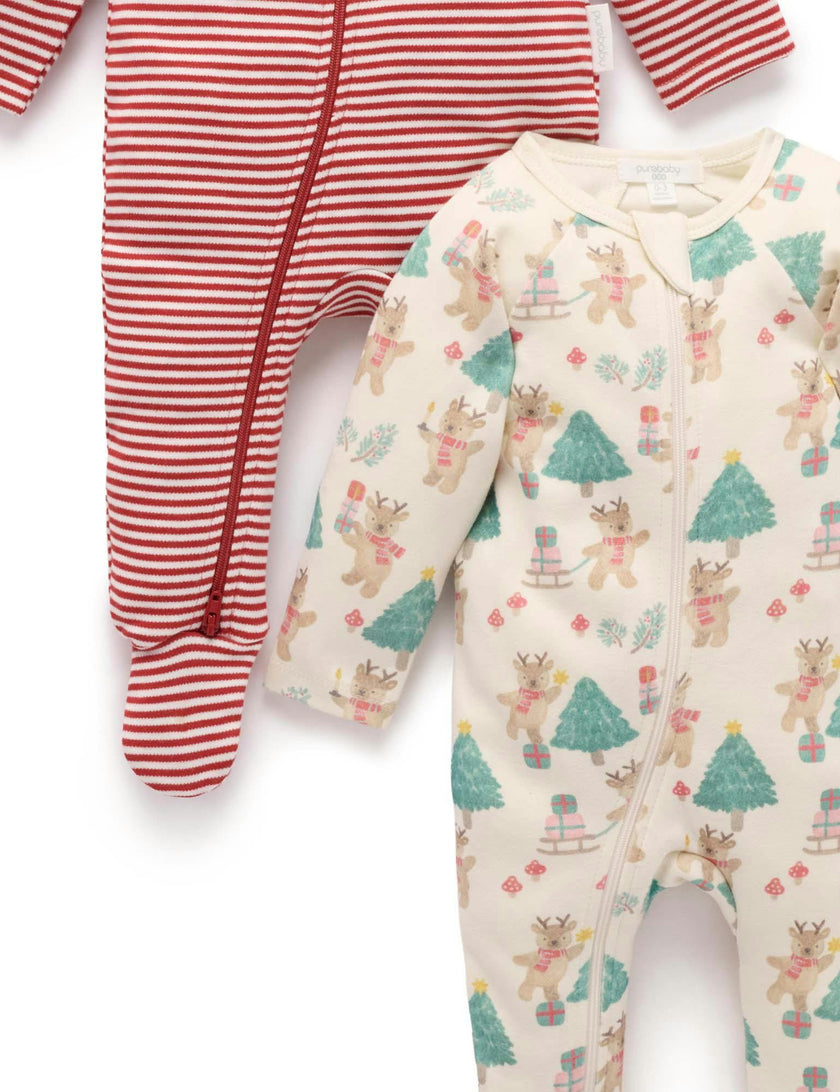 2 Pack Printed Zip Growsuit Deer Christmas Print