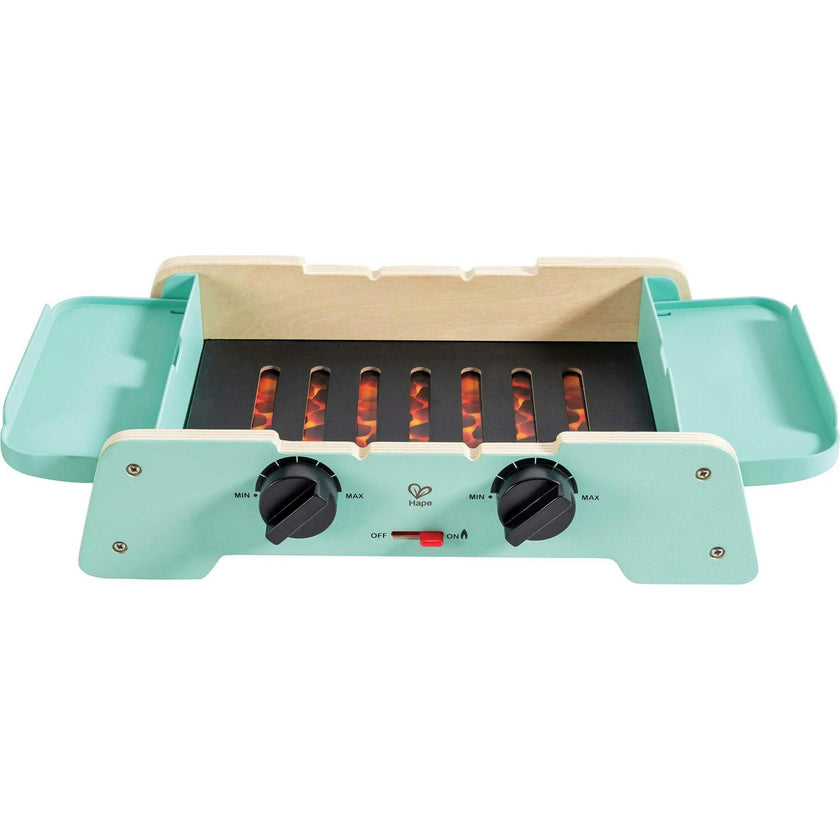 Hape: Sizzling Griddle & Grill BBQ - Teal Wooden Food Playset