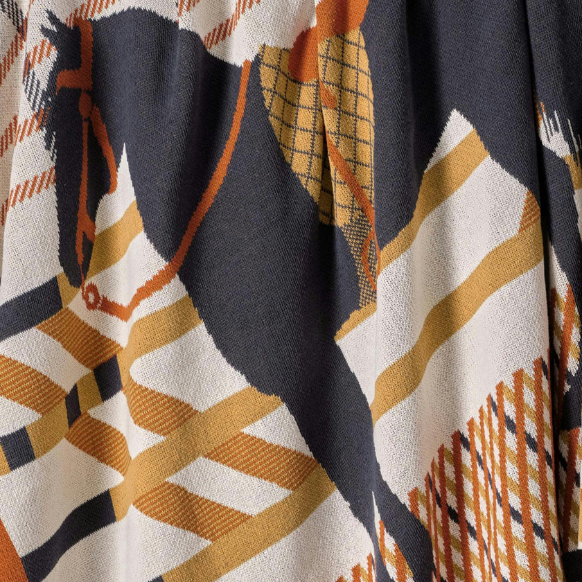 Cotton Sustainable Knit Patterned | Stripes Throw Blanket - Equestrian Cheval