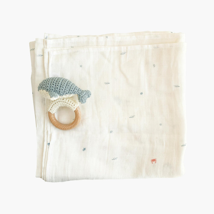 Nautical Swaddle and Teether Set - Whale