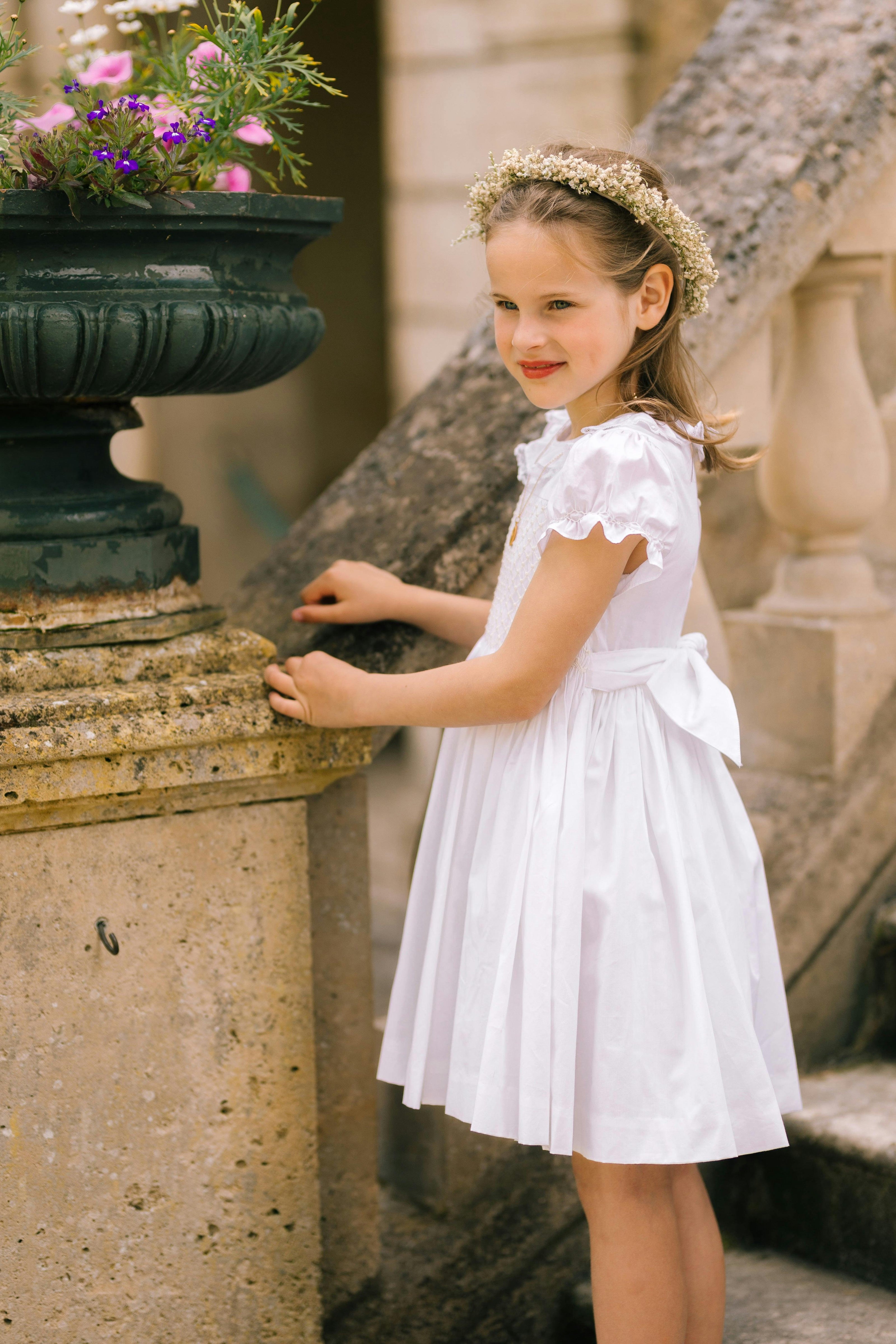 Antoinette Ceremony White Smocked Girl Dress