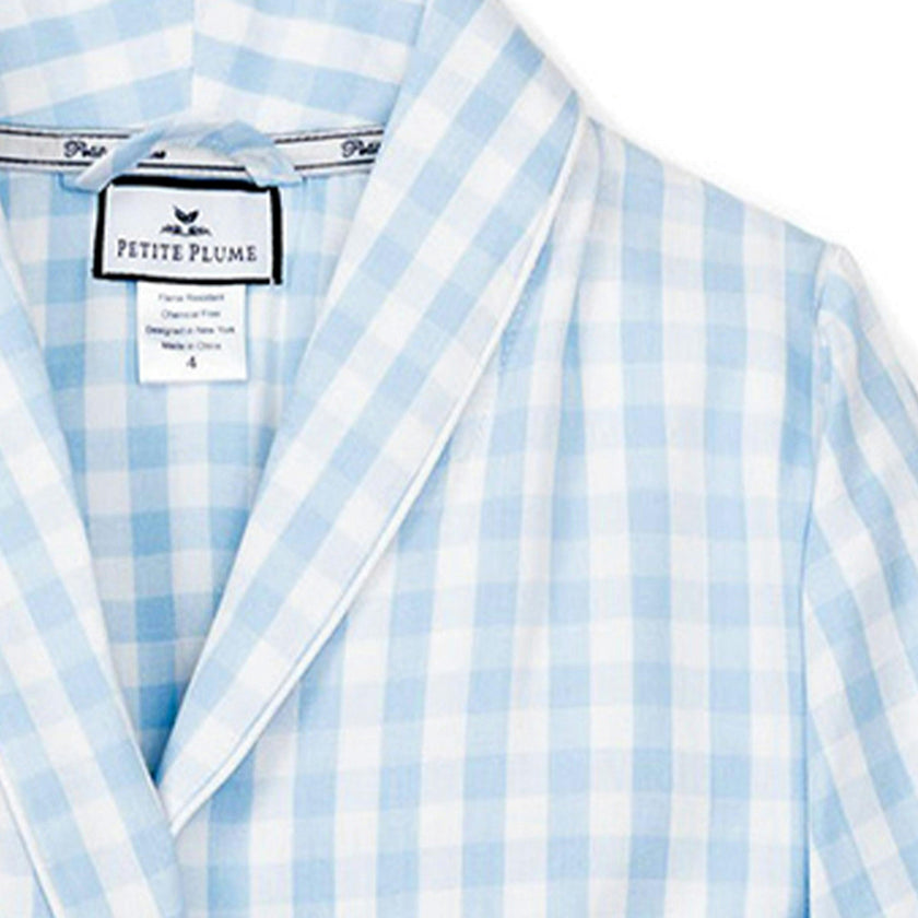 Kid's Twill Robe in Light Blue Gingham