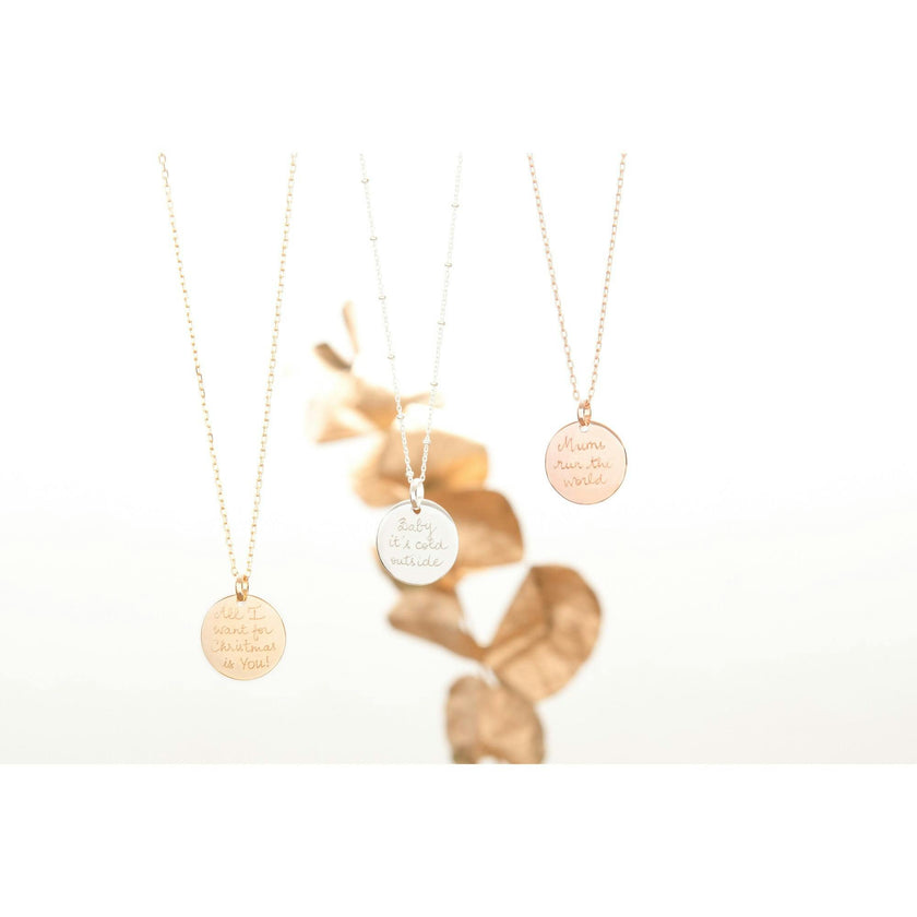 Personalized Signature Disc Necklace, 14k Gold Plated