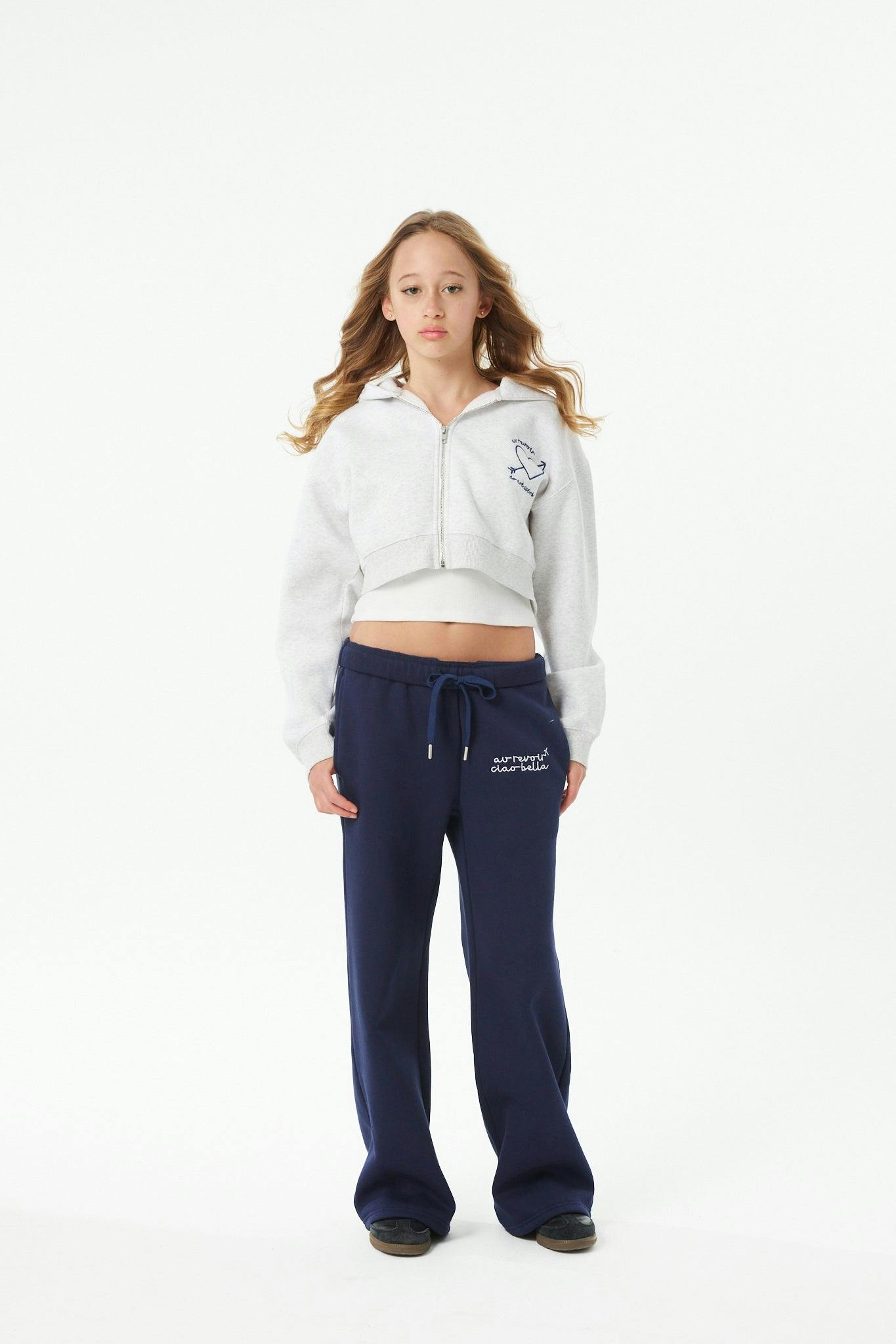 Mia White Grey French Terry Zip up Hoodie - Travel Set