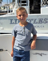 BOARDWALK HEATHERED NAVY Short Sleeved Henley Tee