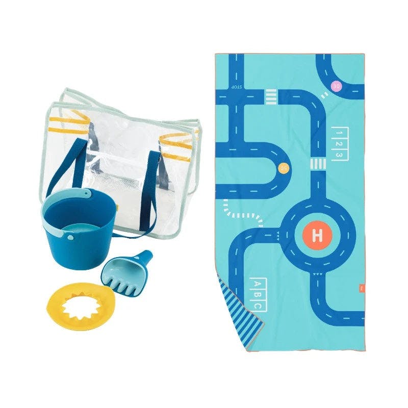Quut Beach Bag Set Ocean + Road Blue Play Towel