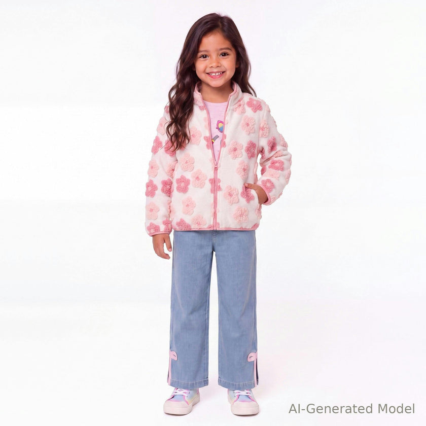 Girls Zip-Up Sherpa Jacket | Floral
