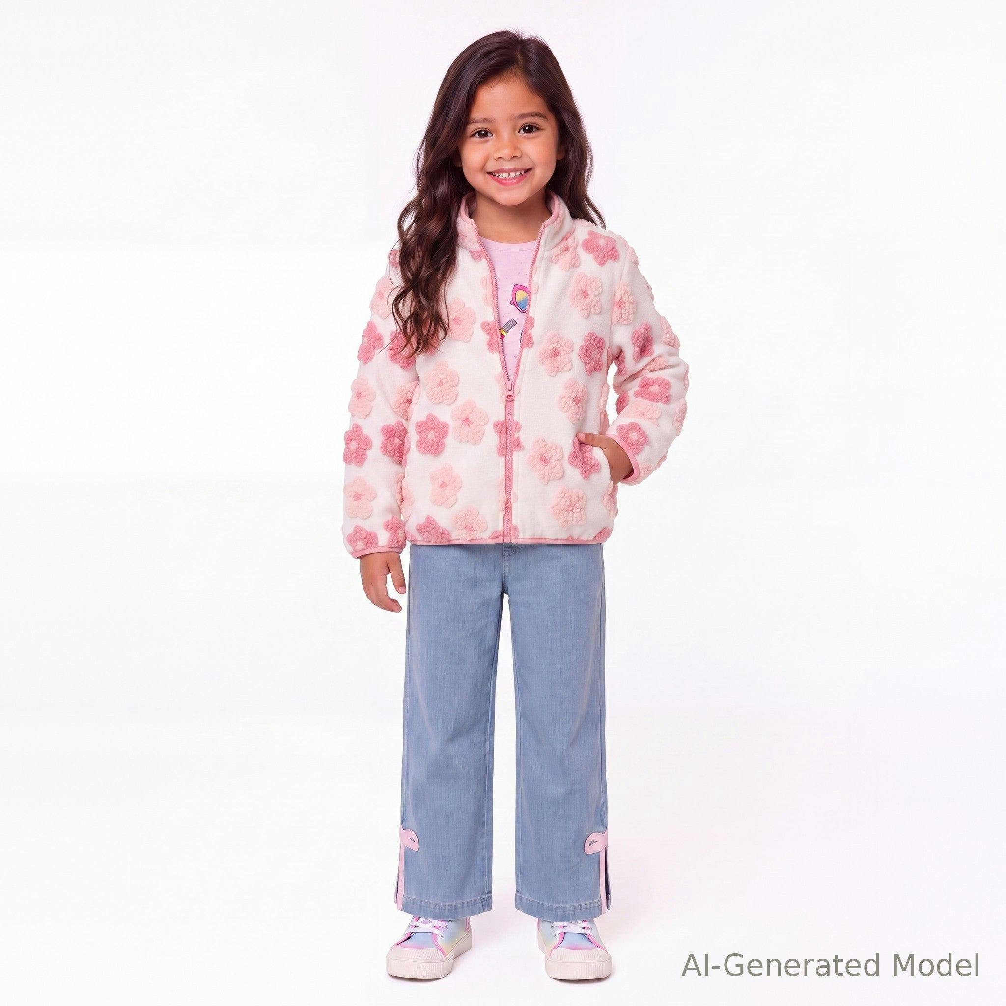 Girls Zip-Up Sherpa Jacket | Floral