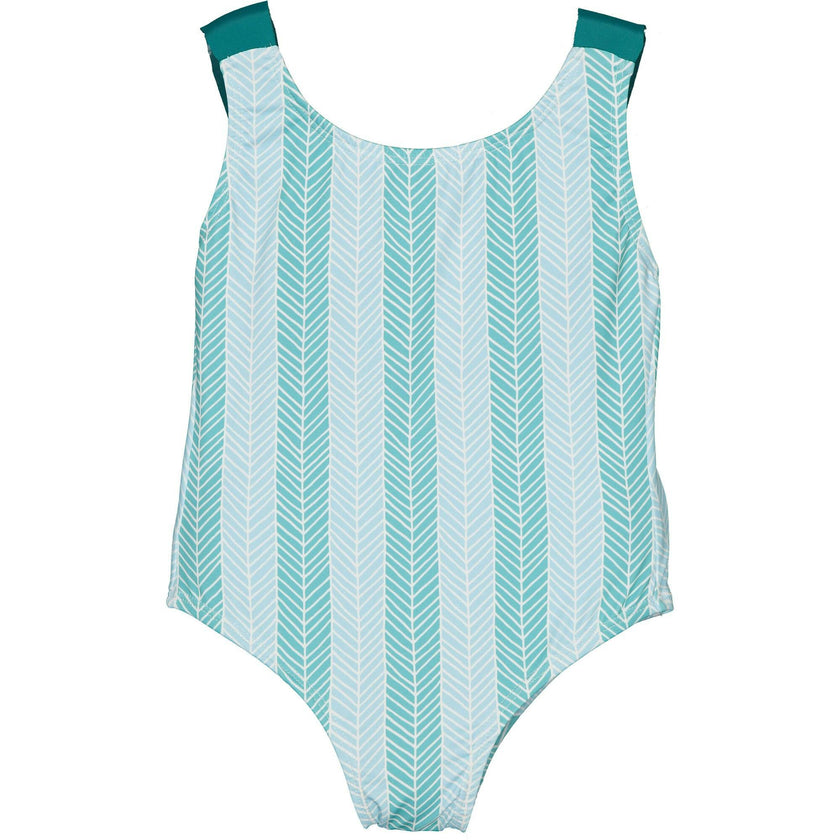 Herringbone Pattern Ruffle Strap Swimsuit, Multi
