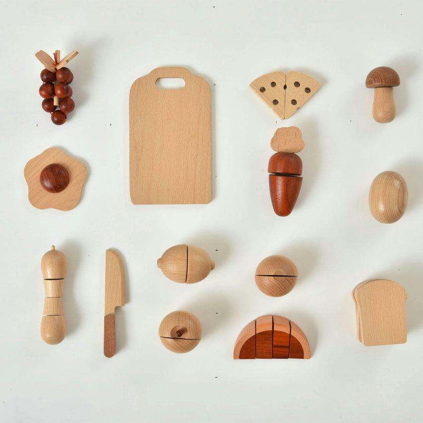 Wooden Play Food Sets for Kids Kitchen