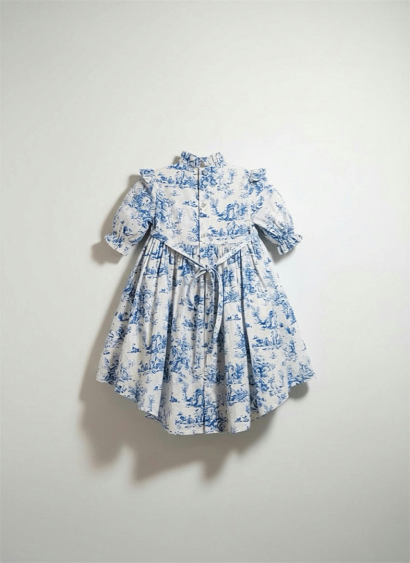 Aoki Blue Toile Dress | Short Sleeve