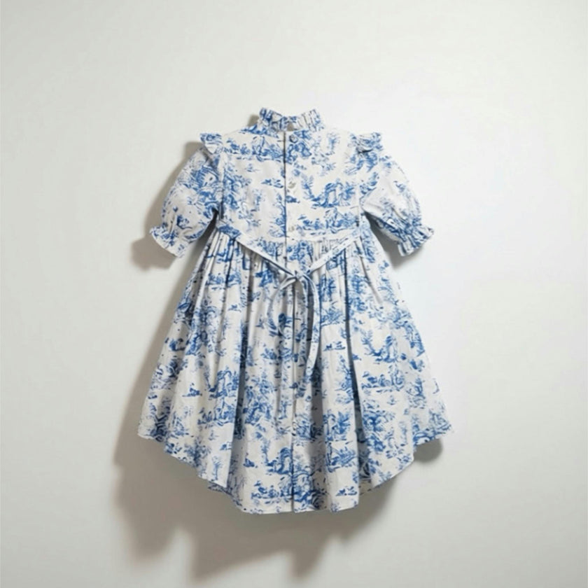 Aoki Blue Toile Dress | Short Sleeve