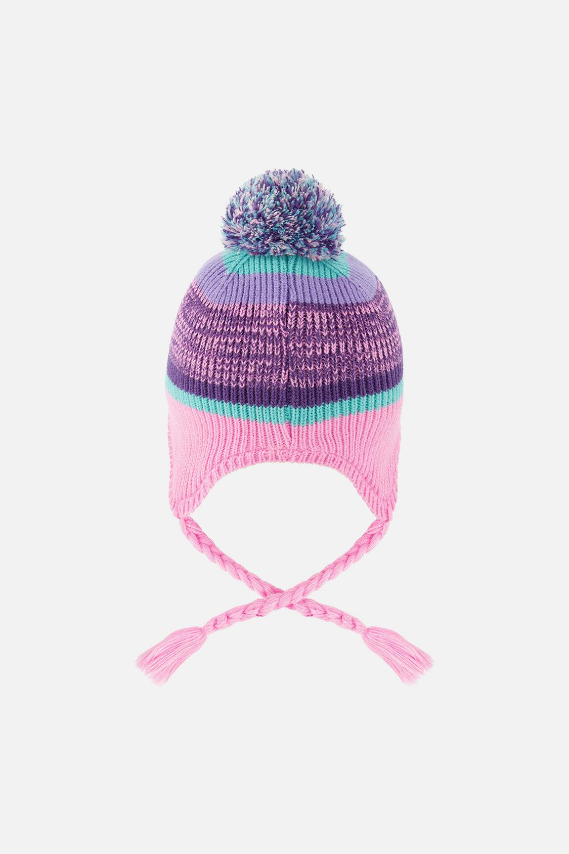 Winter Peruvian Knit Hat with Pompom Mauve and Blue Jacquard