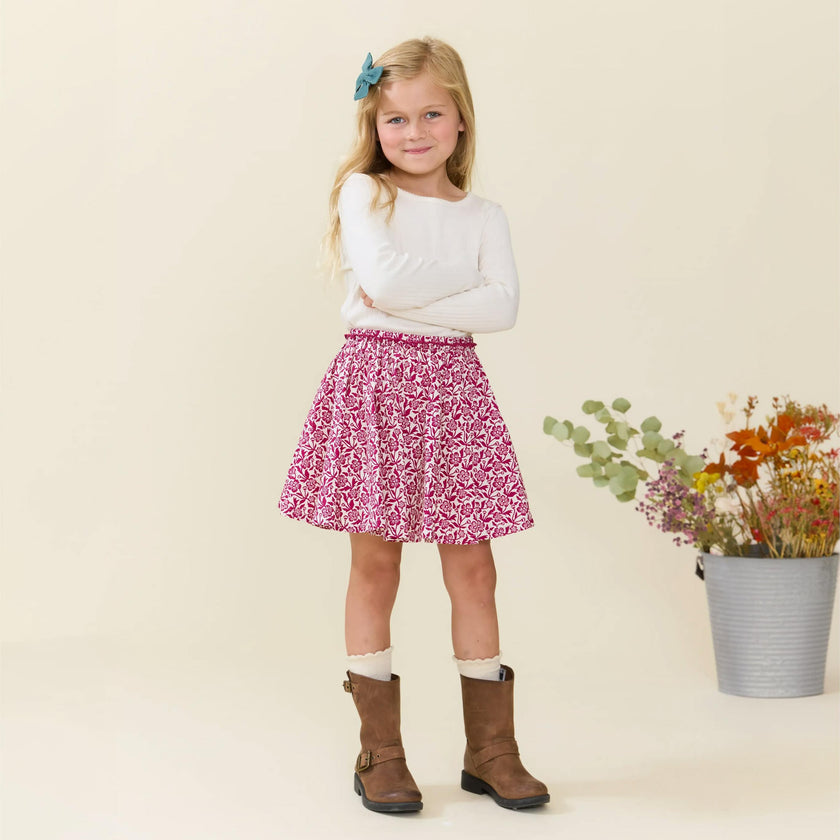 Girls Gianna Skirt - Burgundy Climbing Floral