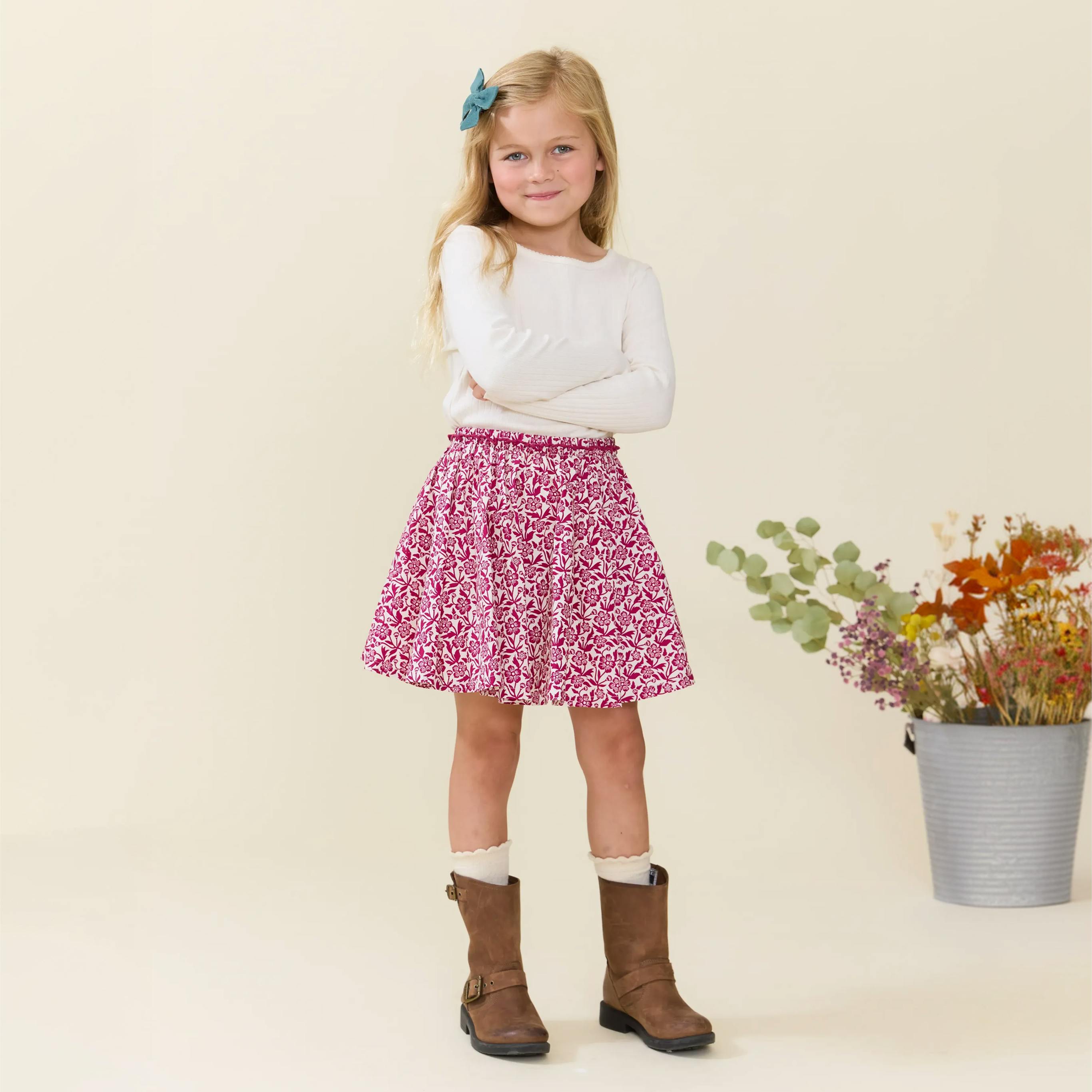 Girls Gianna Skirt - Burgundy Climbing Floral