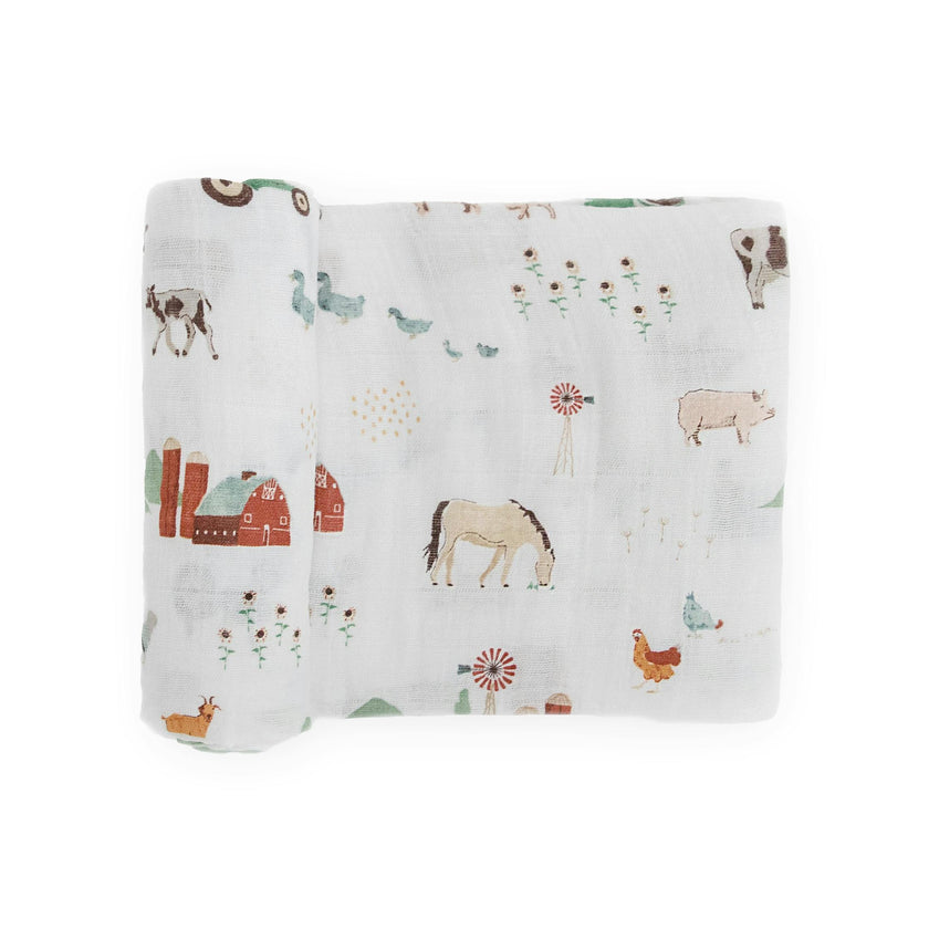 Cotton Muslin Swaddle Blanket - Farmyard