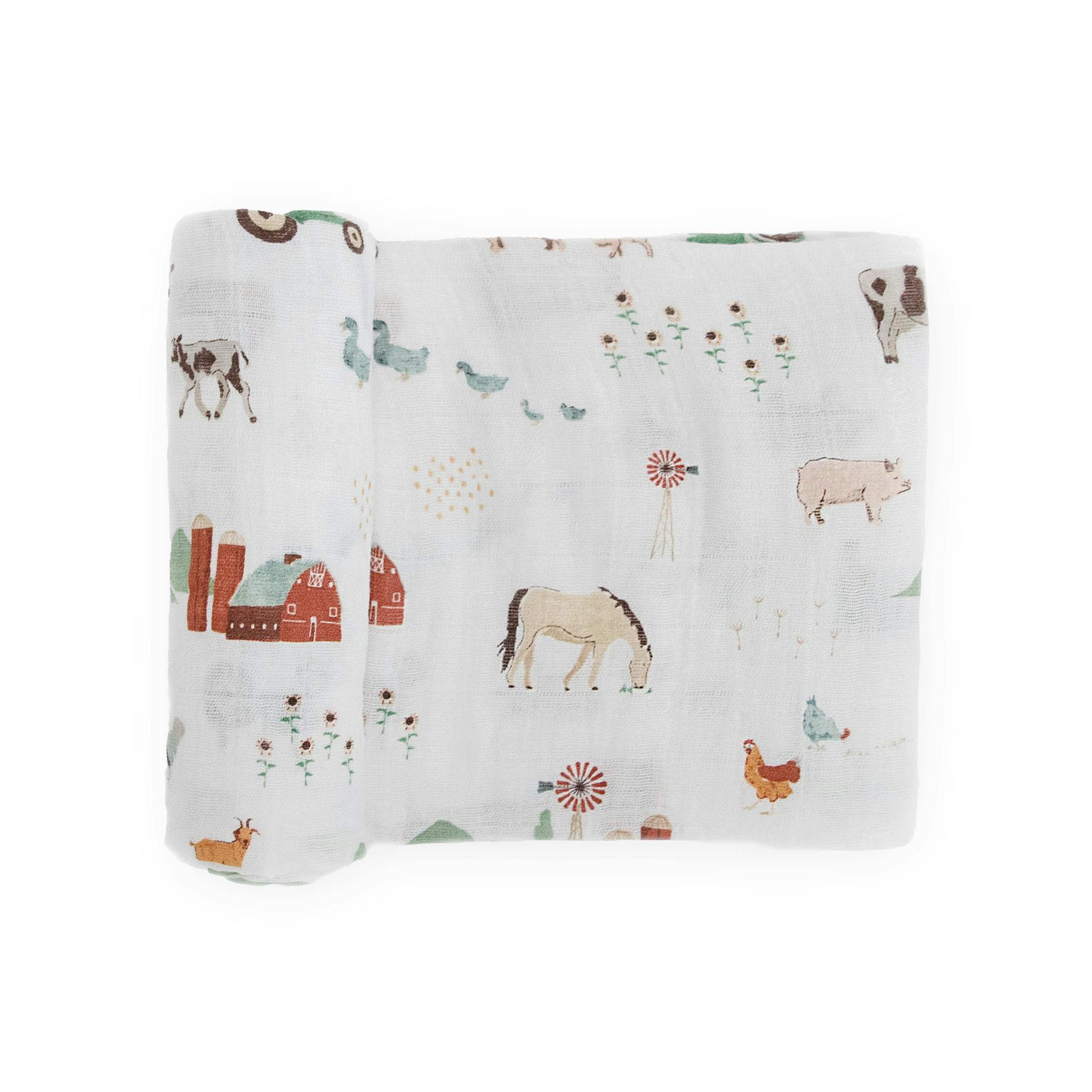 Cotton Muslin Swaddle Blanket - Farmyard