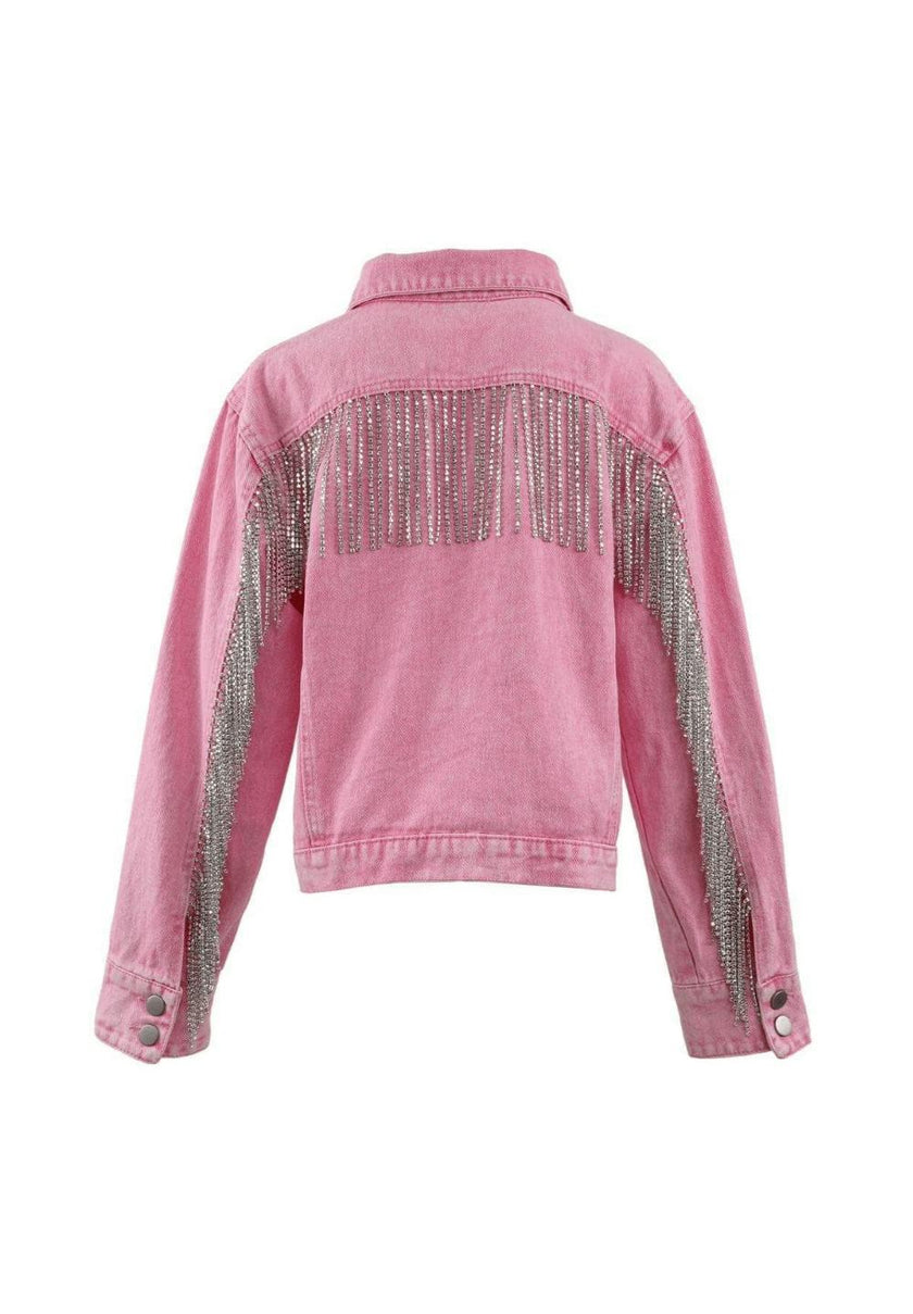 Pink Crystal Tassel Denim Jacket