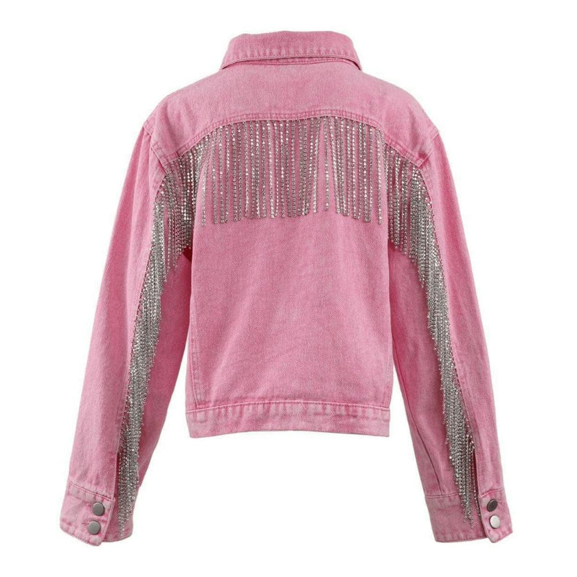 Pink Crystal Tassel Denim Jacket