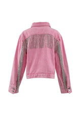 Pink Crystal Tassel Denim Jacket
