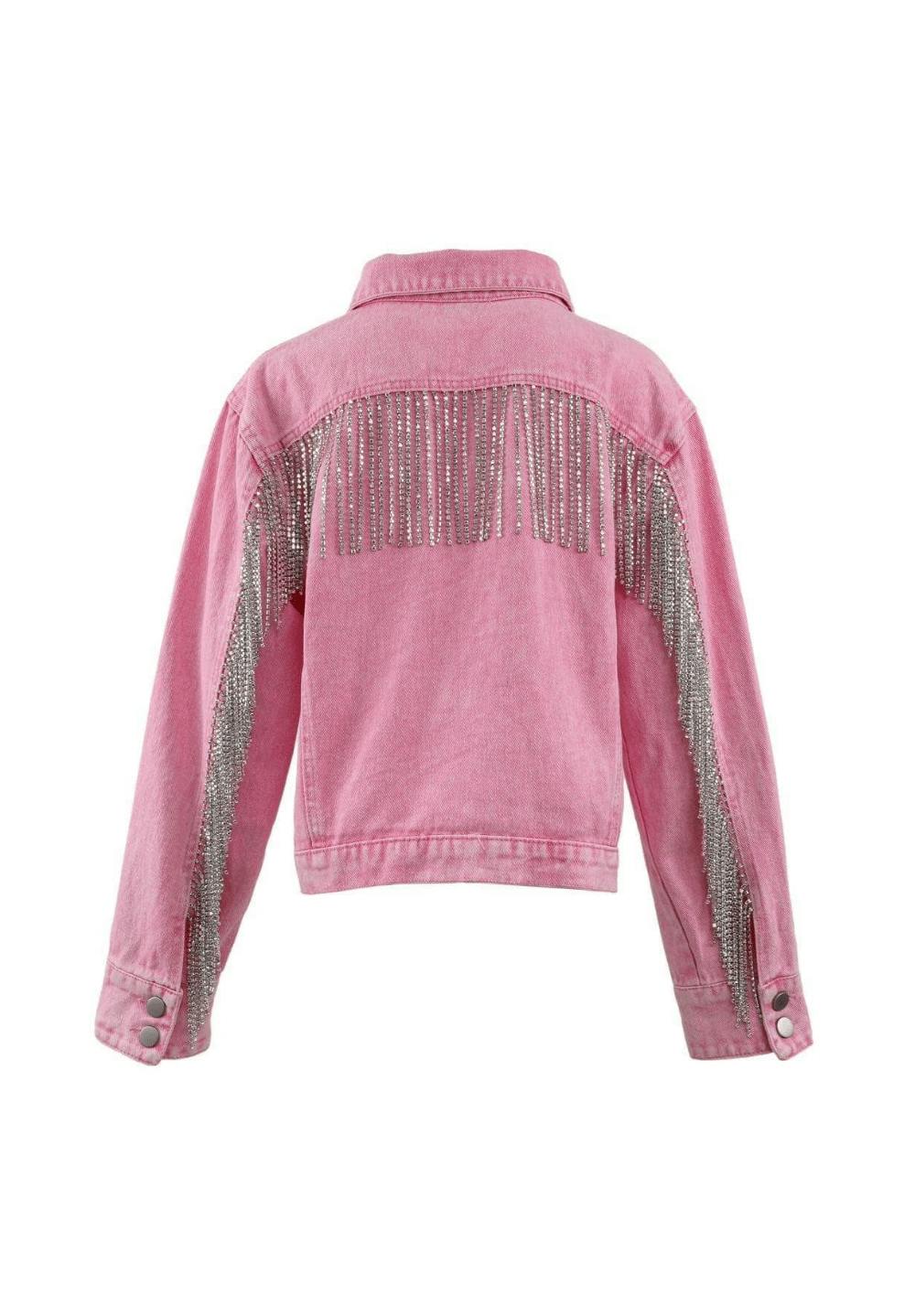 Pink Crystal Tassel Denim Jacket