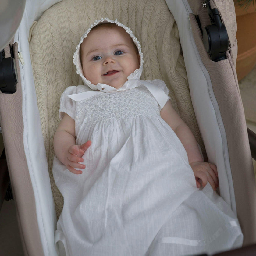 Long Christening Smocked Dress & Bonnet