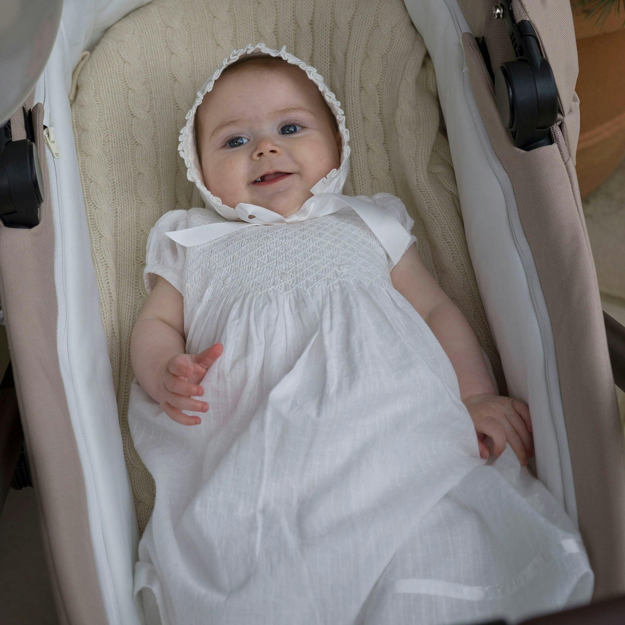 Long Christening Smocked Dress & Bonnet