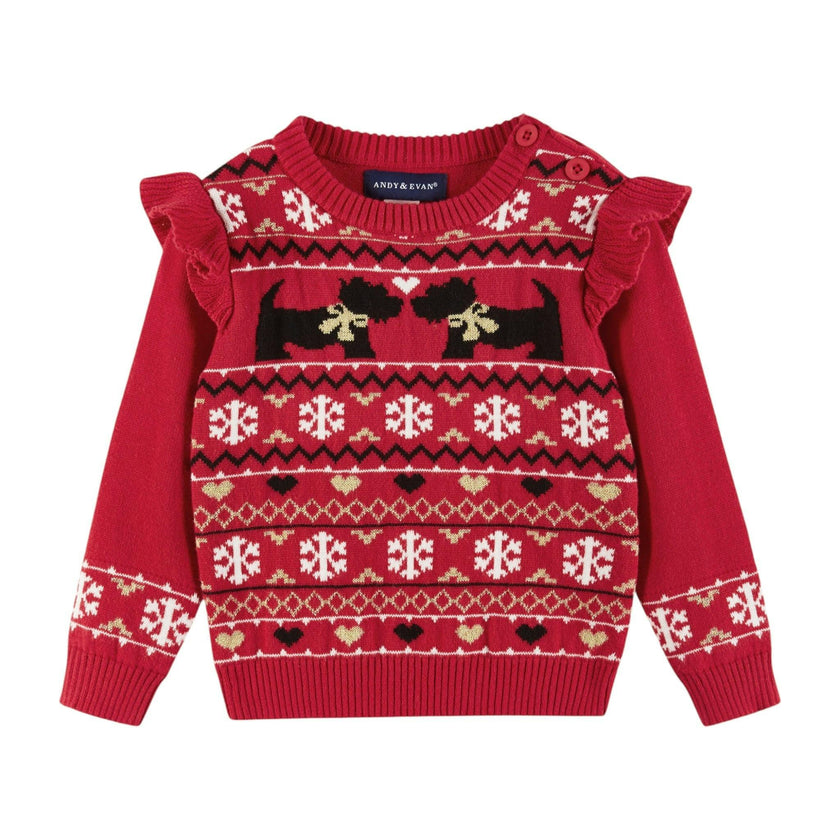 Infant Red Fair Isle Sweater W/glitter Legging Set