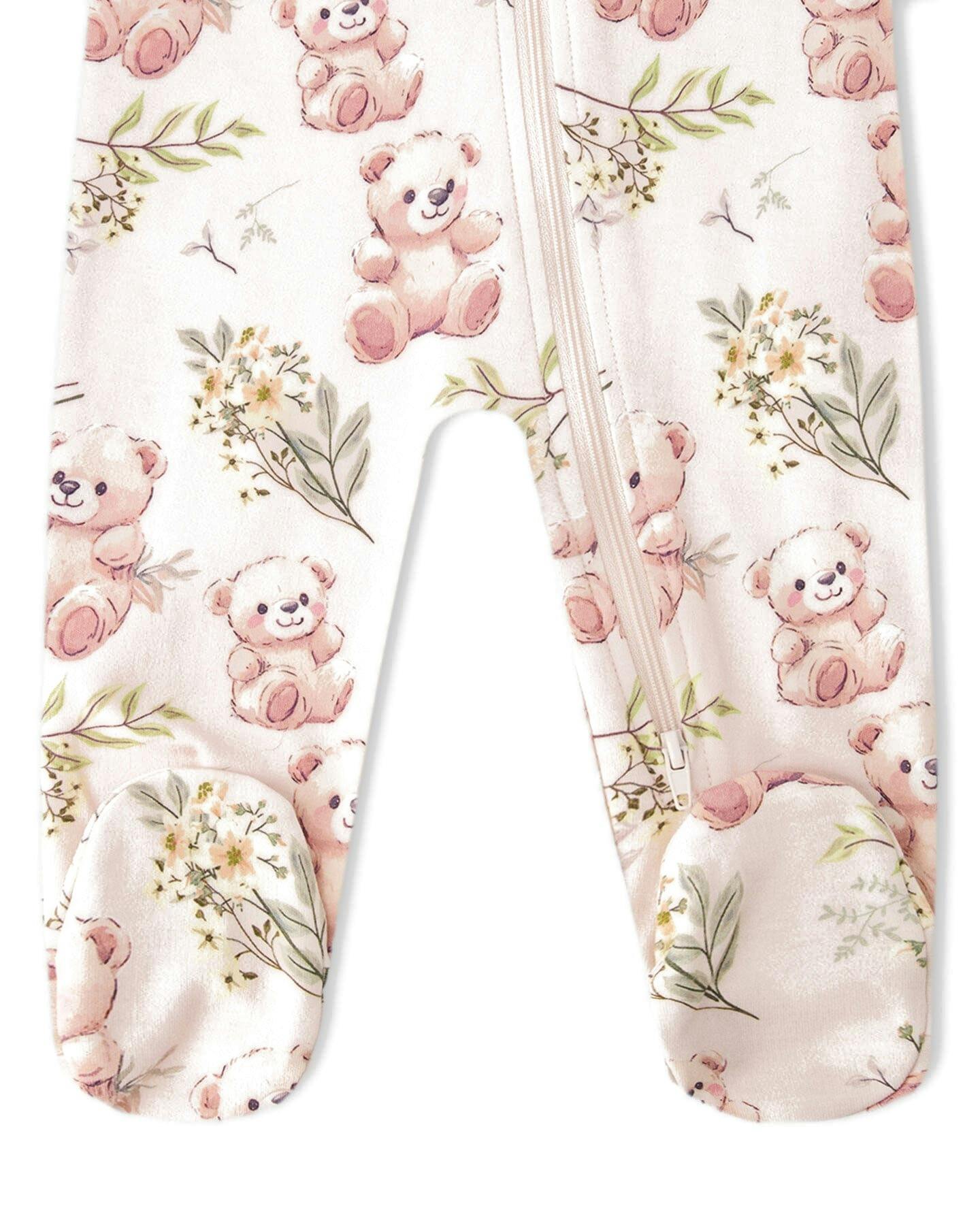 Organic Cotton Baby One-Piece Pyjama Pale Pink Bear Print