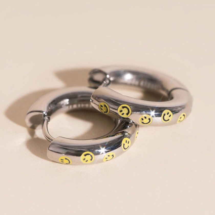 Smiley Chunky Rounded Huggie Hoop Earrings