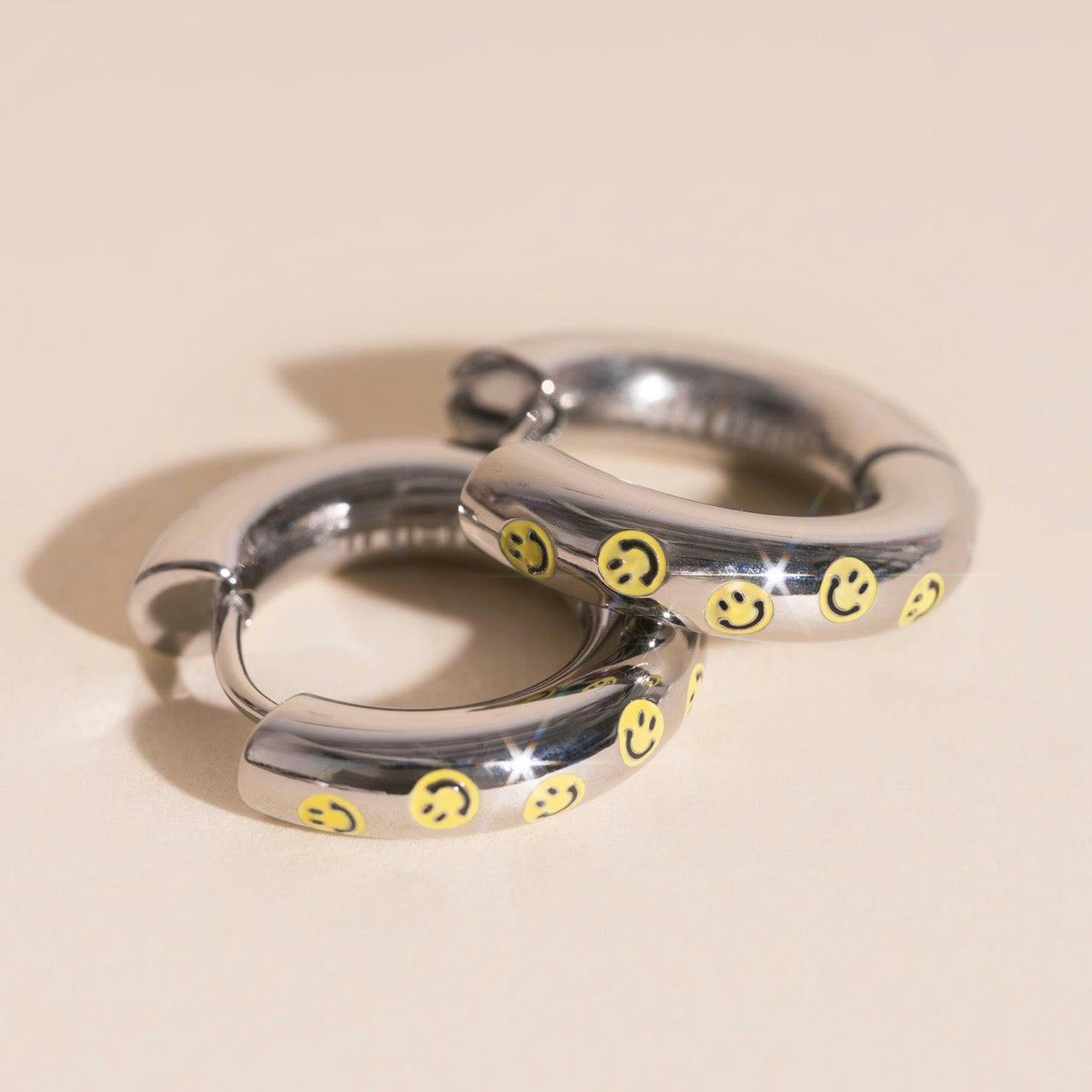 Smiley Chunky Rounded Huggie Hoop Earrings
