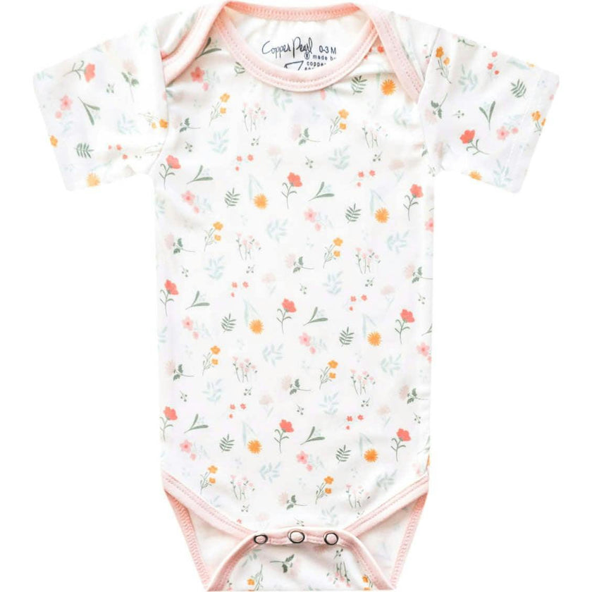 Ultra Soft Short Sleeve Overlap Shoulders Bodysuit, Prints