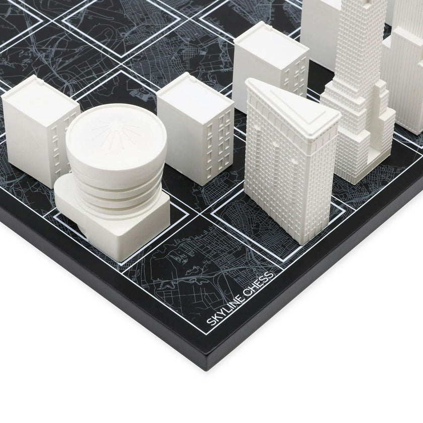 Chess Set Acrylic NEW YORK with Wood Map Board