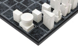 Chess Set Acrylic NEW YORK with Wood Map Board