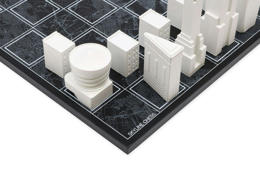 Chess Set Acrylic NEW YORK with Wood Map Board