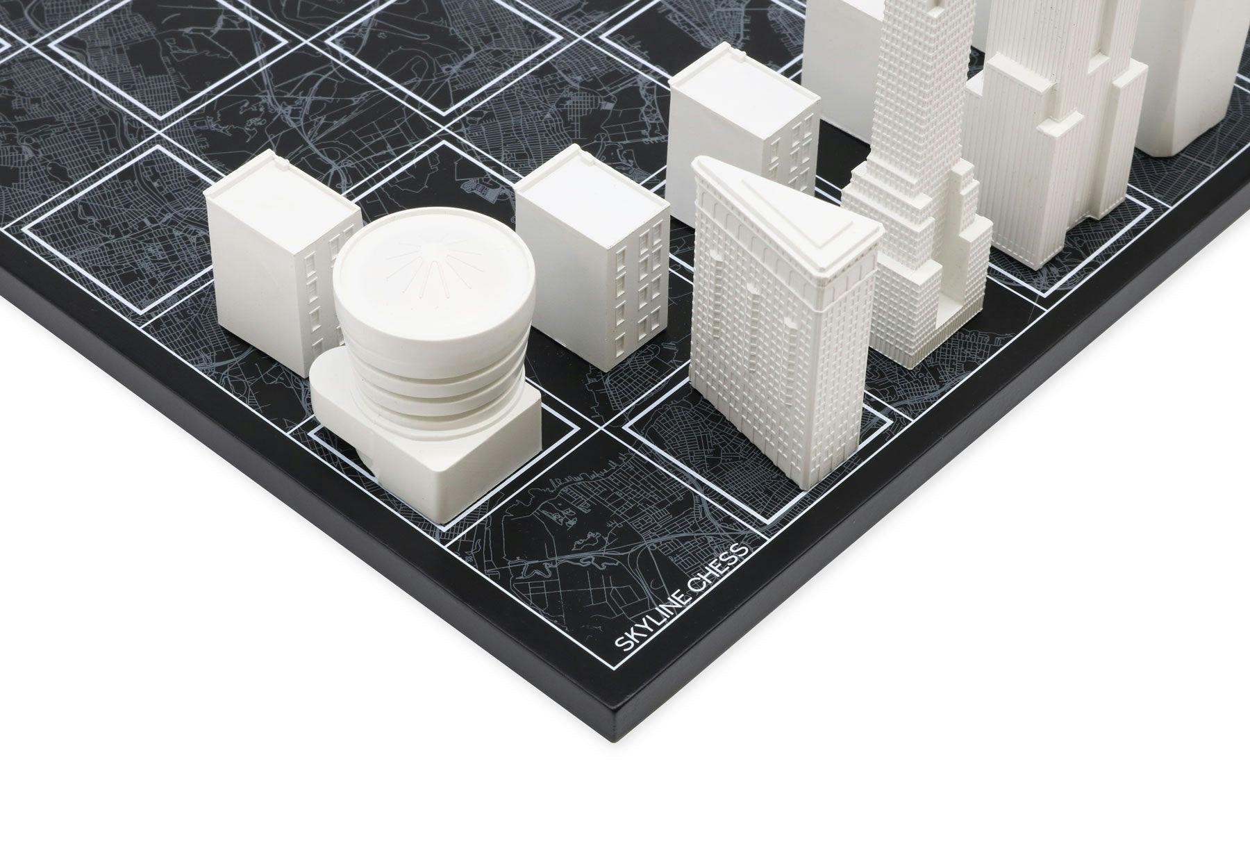 Chess Set Acrylic NEW YORK with Wood Map Board