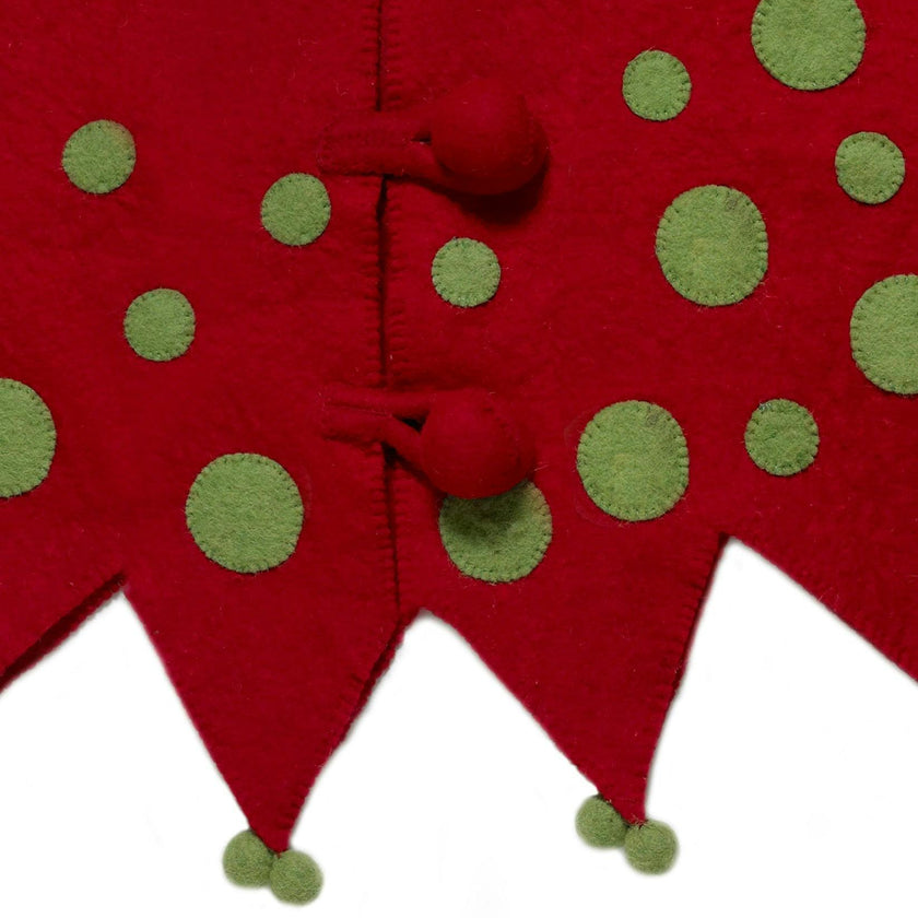 Handmade Felt Jester Red and Green Christmas Tree Skirt 60" Arcadia Home